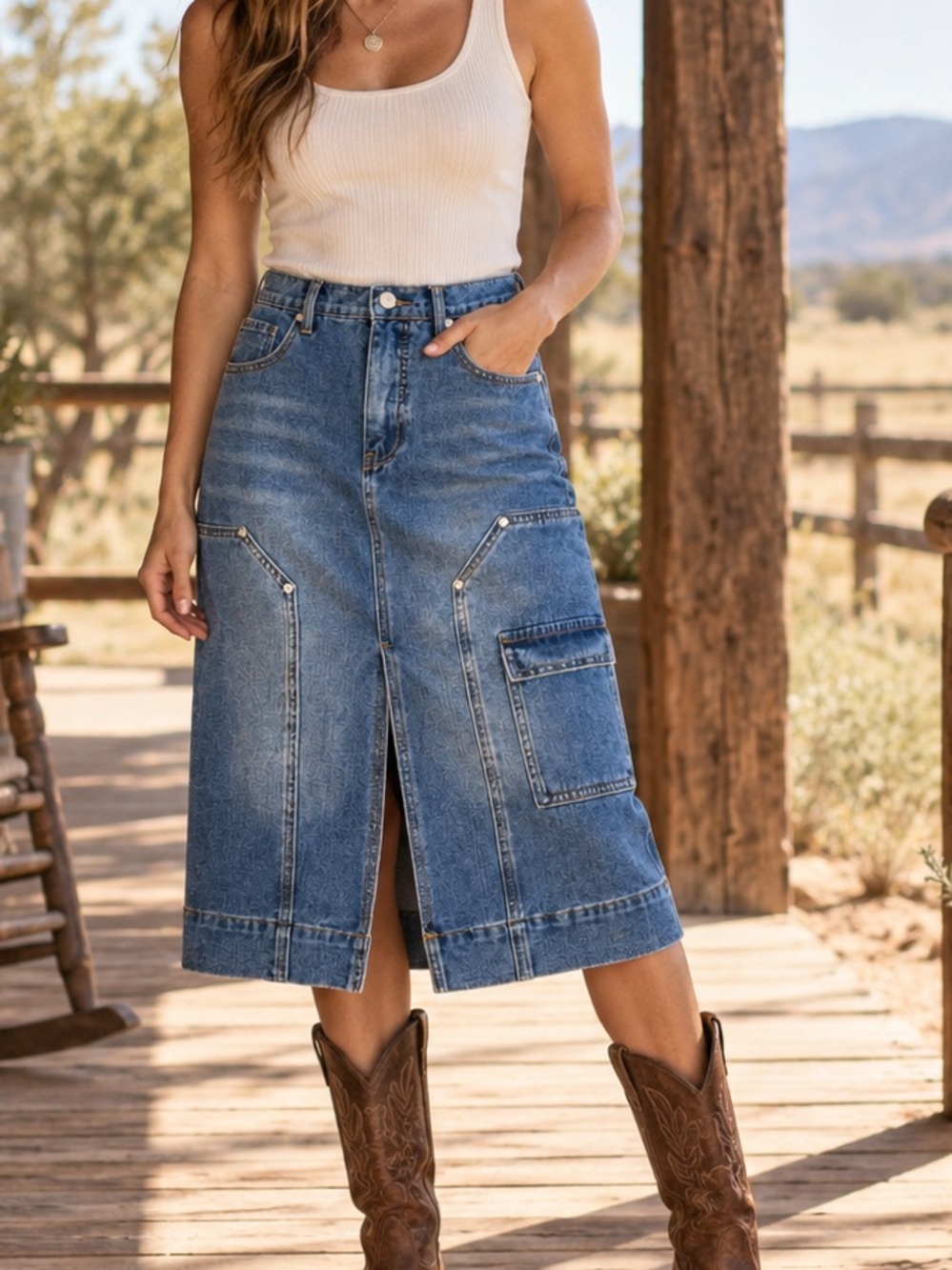 ee:some Los Angeles Denim Cargo Midi Skirt NWT Size Small